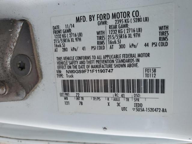 NM0GS9F71F1190747 - 2015 FORD TRANSIT CO XLT WHITE photo 13