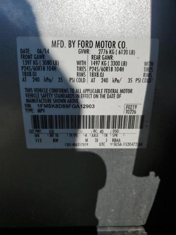 1FM5K8D89FGA12903 - 2015 FORD EXPLORER XLT SILVER photo 14