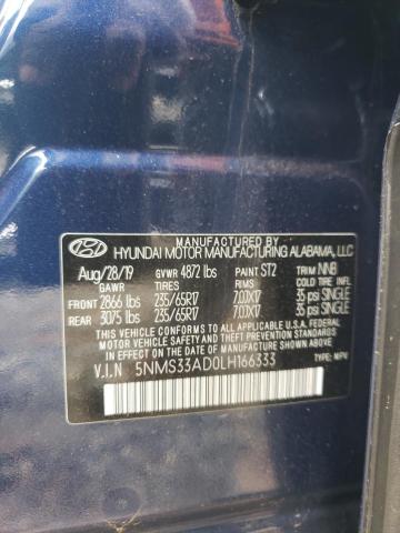 5NMS33AD0LH166333 - 2020 HYUNDAI SANTA FE SEL BLUE photo 13