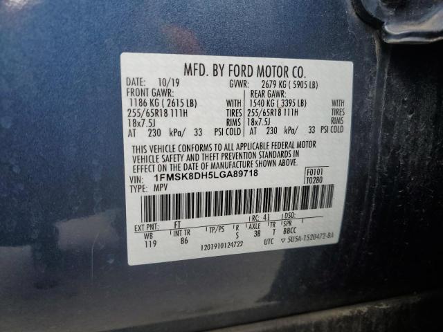 1FMSK8DH5LGA89718 - 2020 FORD EXPLORER XLT BLUE photo 13