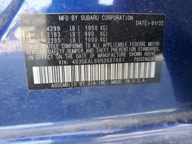 4S3GKAL66N3607007 - 2022 SUBARU IMPREZA SPORT BLUE photo 12