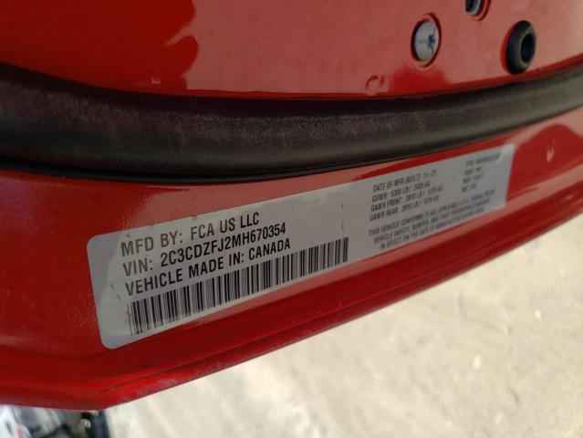 2C3CDZFJ2MH670354 - 2021 DODGE CHALLENGER R/T SCAT PACK RED photo 12