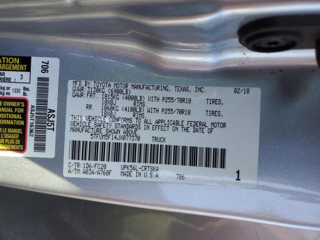 5TFUM5F14JX077370 - 2018 TOYOTA TUNDRA DOUBLE CAB SR/SR5 SILVER photo 12