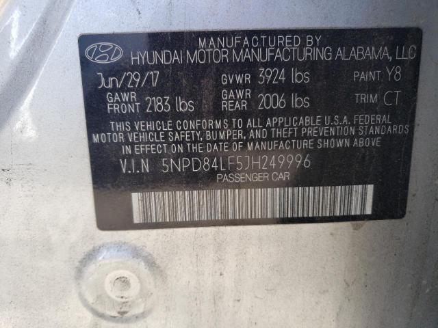 5NPD84LF5JH249996 - 2018 HYUNDAI ELANTRA SEL SILVER photo 12