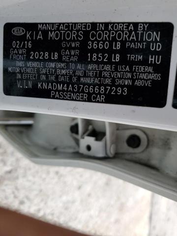 KNADM4A37G6687293 - 2016 KIA RIO LX WHITE photo 12