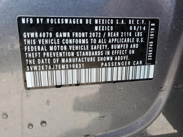 3VW2K7AJ7EM310831 - 2014 VOLKSWAGEN JETTA BASE 灰色 照片 12