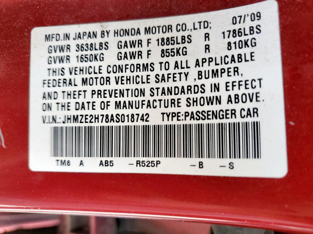 JHMZE2H78AS018742 - 2010 HONDA INSIGHT EX RED photo 13