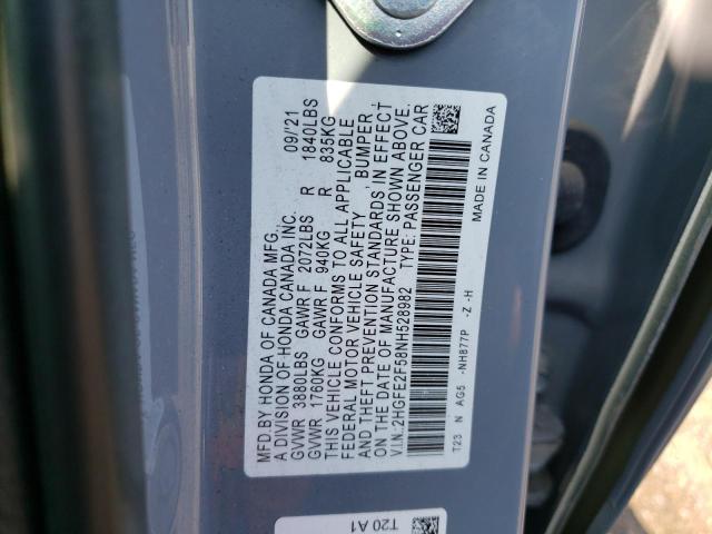 2HGFE2F58NH528982 - 2022 HONDA CIVIC SPORT 银色 照片 12