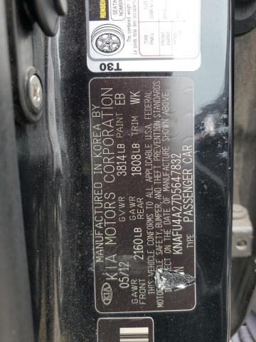 KNAFU4A27D5647832 - 2013 KIA FORTE EX BLACK photo 12