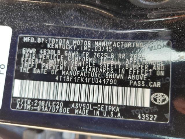 4T1BF1FK1FU041790 - 2015 TOYOTA CAMRY LE 黑色 照片 12