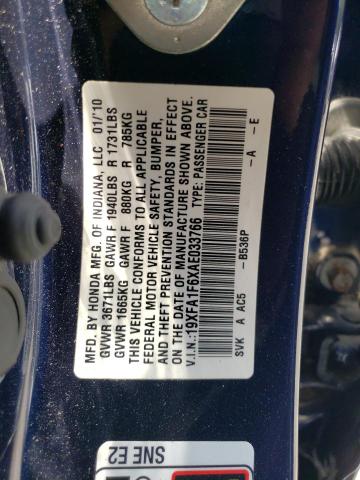 19XFA1F6XAE033766 - 2010 HONDA CIVIC LX-S Bleu photo 12