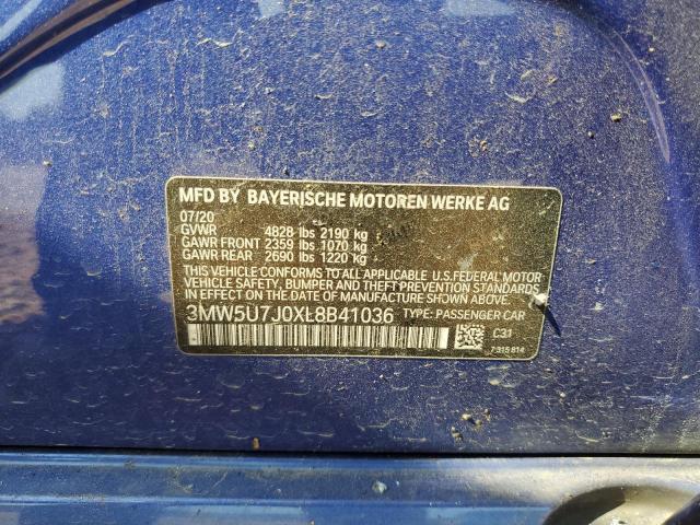 3MW5U7J0XL8B41036 - 2020 BMW M340I BLUE photo 12