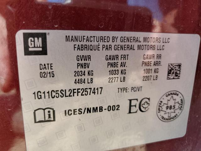 1G11C5SL2FF257417 - 2015 CHEVROLET MALIBU 1LT RED photo 12