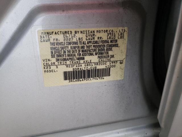 3N1AB6AP0CL746956 - 2012 NISSAN SENTRA 2.0 SILVER photo 10