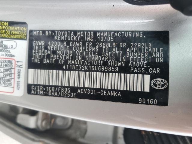 4T1BE32K16U689859 - 2006 TOYOTA CAMRY LE SILVER photo 12