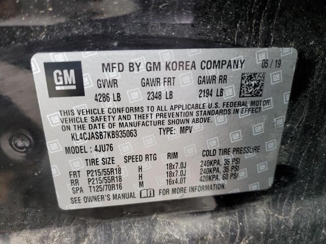 KL4CJASB7KB935063 - 2019 BUICK ENCORE PREFERRED შავი ფოტო 13