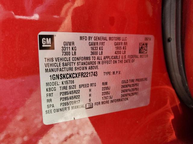 1GNSKCKCXFR221743 - 2015 CHEVROLET TAHOE K1500 LTZ RED photo 13