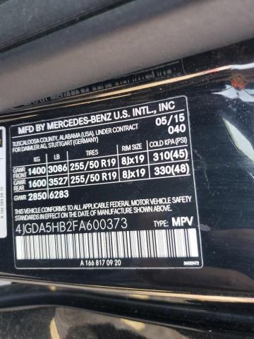 4JGDA5HB2FA600373 - 2015 MERCEDES-BENZ ML 350 4MATIC BLACK photo 13