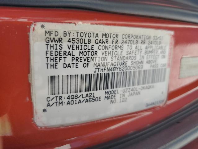 JTHFN48Y620005069 - 2002 LEXUS SC 430 RED photo 13