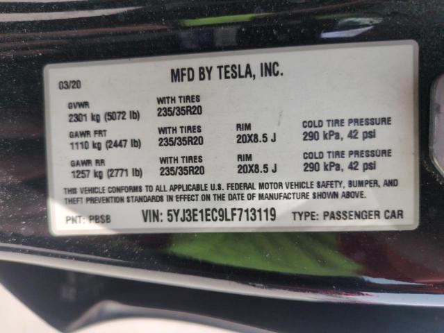5YJ3E1EC9LF713119 - 2020 TESLA MODEL 3 BLACK photo 12