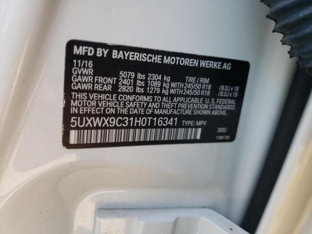 5UXWX9C31H0T16341 - 2017 BMW X3 XDRIVE28I WHITE photo 12