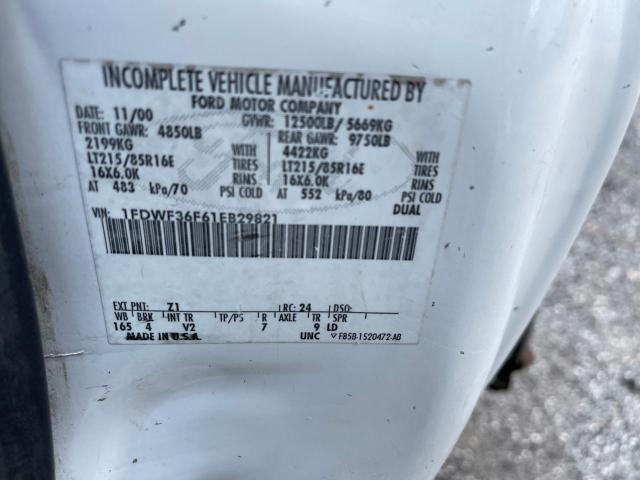 1FDWF36F61EB29821 - 2001 FORD F350 SUPER DUTY WHITE photo 10