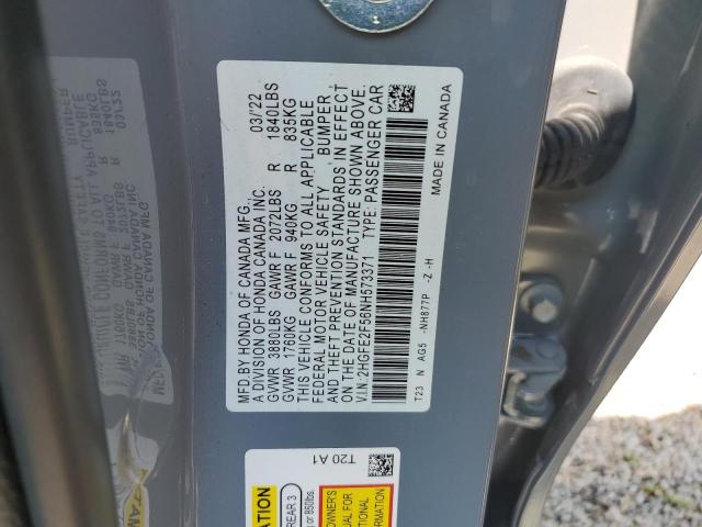 2HGFE2F56NH573371 - 2022 HONDA CIVIC SPORT 银色 照片 12