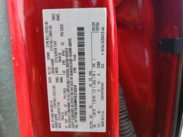 1FTFW1E55MKE23024 - 2021 FORD F150 SUPERCREW RED photo 12