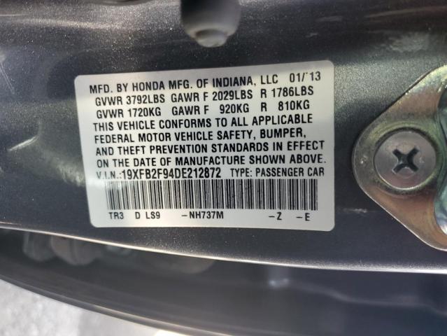 19XFB2F94DE212872 - 2013 HONDA CIVIC EXL გრაფიტი ფოტო 12