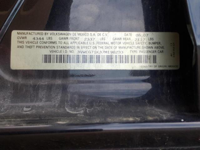 3VWEG71K37M198233 - 2007 VOLKSWAGEN JETTA WOLFSBURG 黑色 照片 12