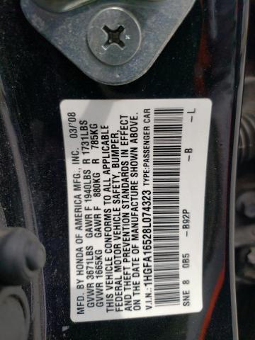 1HGFA16528L074323 - 2008 HONDA CIVIC LX BLACK photo 12