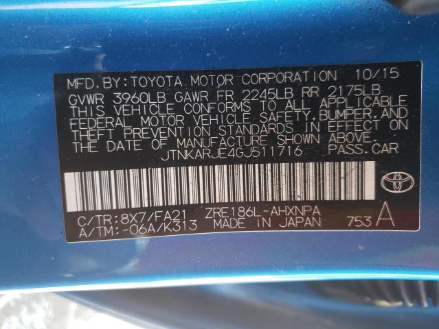 JTNKARJE4GJ511716 - 2016 TOYOTA SCION BLUE photo 12