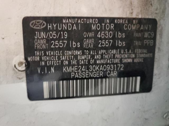 KMHE24L30KA093172 - 2019 HYUNDAI SONATA HYBRID WHITE photo 12