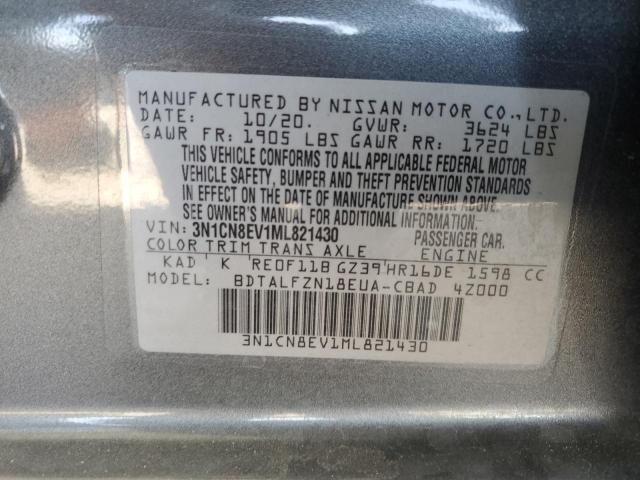 3N1CN8EV1ML821430 - 2021 NISSAN VERSA SV GRAY photo 13