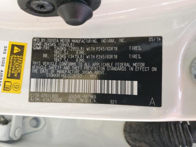 5TDKKRFH6ES028703 - 2014 TOYOTA HIGHLANDER XLE WHITE photo 13