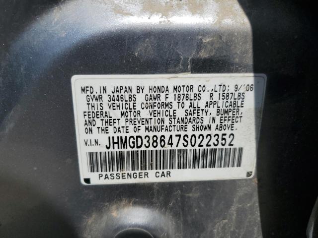 JHMGD38647S022352 - 2007 HONDA FIT S 灰色 照片 12