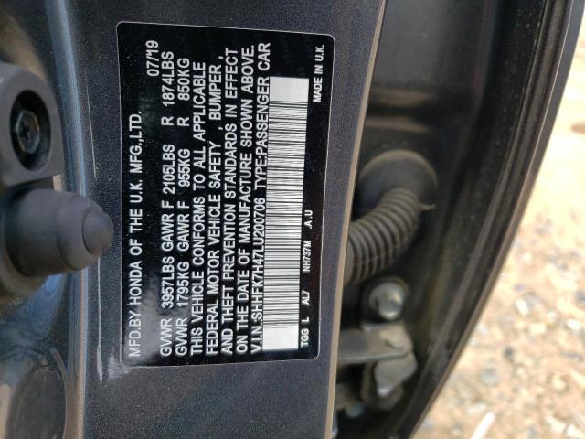 SHHFK7H47LU200706 - 2020 HONDA CIVIC SPORT ნაცრისფერი ფოტო 12