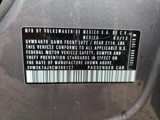 3VW2K7AJ9CM386127 - 2012 VOLKSWAGEN JETTA BASE 灰色 照片 12