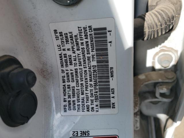 19XFA1F66AE023610 - 2010 HONDA CIVIC LX-S Սպիտակ լուսանկար 12