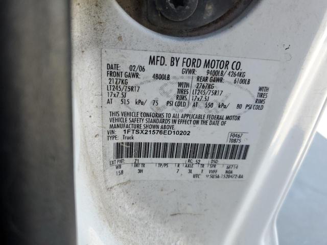 1FTSX21576ED10202 - 2006 FORD E-250 SUPER DUTY WHITE photo 12