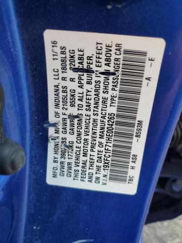 19XFC1F71HE004265 - 2017 HONDA CIVIC EXL BLUE photo 12