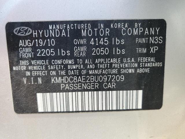 KMHDC8AE2BU097209 - 2011 HYUNDAI ELANTRA TO GLS GRAY photo 12