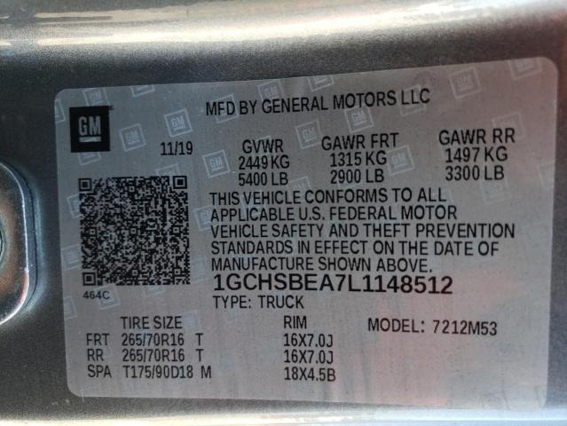 1GCHSBEA7L1148512 - 2020 CHEVROLET COLORADO GRAY photo 12