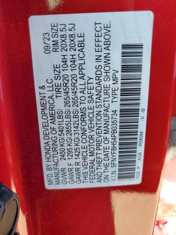 5FNYF8H54PB035734 - 2023 HONDA PASSPORT EXL RED photo 14