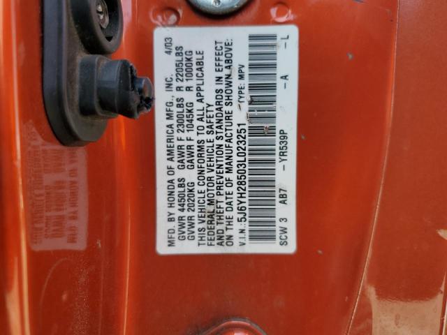 5J6YH28503L023251 - 2003 HONDA ELEMENT EX ORANGE photo 14