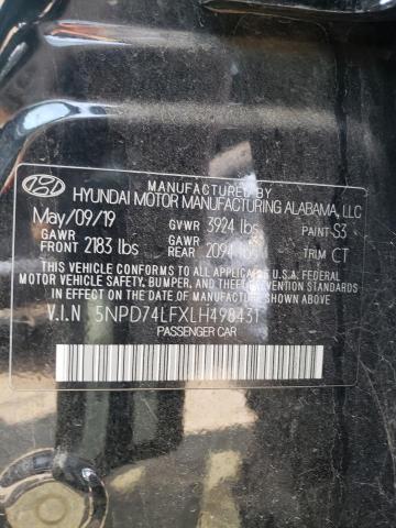 5NPD74LFXLH498431 - 2020 HYUNDAI ELANTRA SE BLACK photo 10