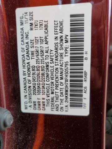 2HKRM3H7XFH505795 - 2015 HONDA CR-V EXL BURGUNDY photo 13