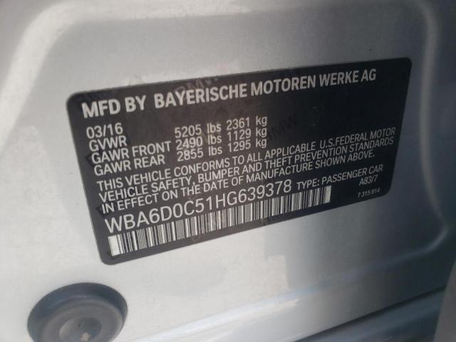WBA6D0C51HG639378 - 2017 BMW 640 I GRAN COUPE SILVER photo 12