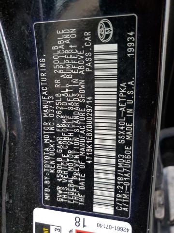 4T1BK1EBXDU029714 - 2013 TOYOTA AVALON BASE 黑色 照片 12