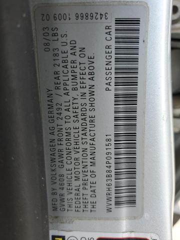 WVWRH63B84P091581 - 2004 VOLKSWAGEN PASSAT GLX Gümüş foto 12